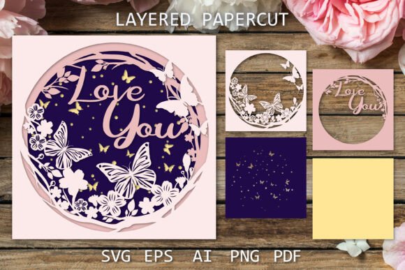 Download Love You Card Paper Cut, SVG Layered - Premium Resources